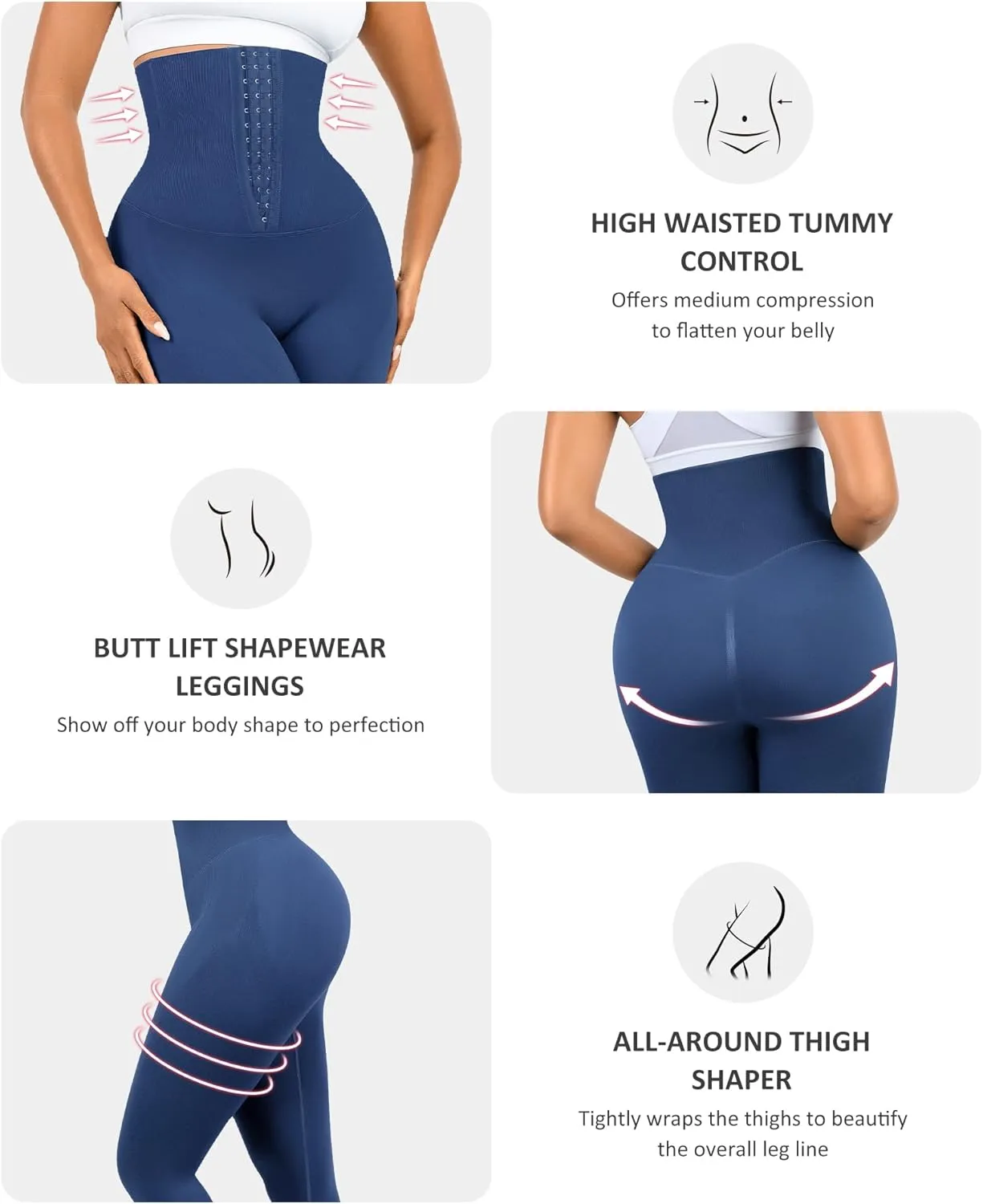 FeelinGirl Leggings for Women Tummy Control High Waist Seamless Activewear Corset Waist Trainer Workout Yoga Shaper Pants