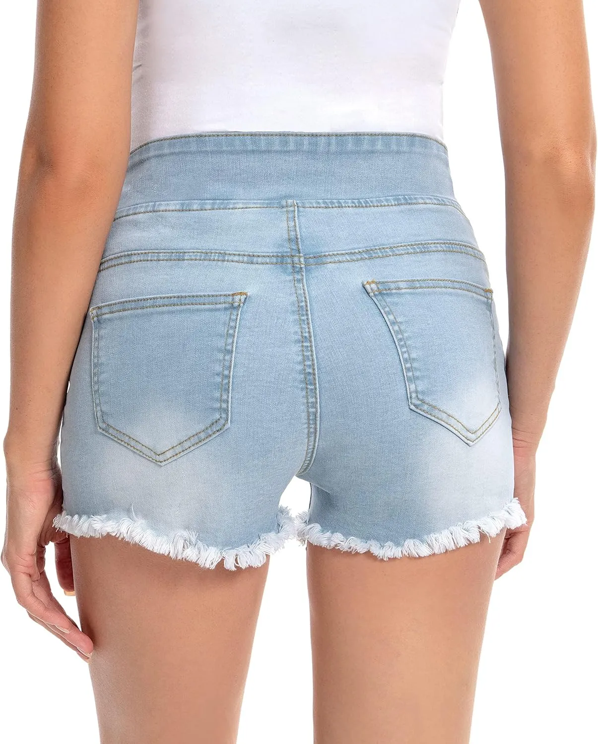 Foucome Women's Maternity Ripped Jean Shorts Roll Hem Denim Shorts Pregnancy Summer Shorts