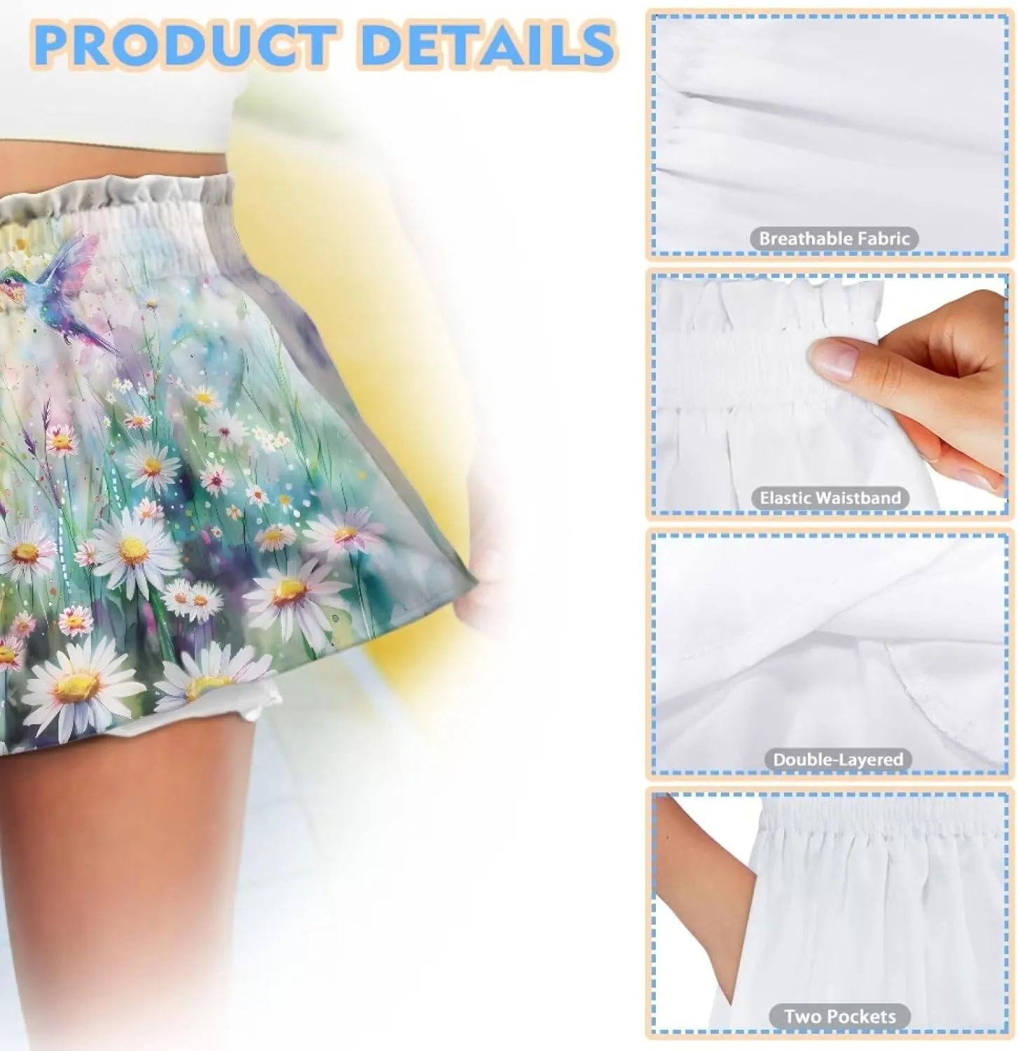 Girls Athletic Shorts Size 1-16 Kids High Waist Butterfly Shorts for Girls Flowy Shorts Summer Butterfly Shorts