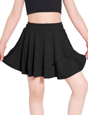 Girls Tennis Skirts Layered Ruffle Athletic Butterfly Flowy Skirts with Pocket Skorts for Girls 5-14Y