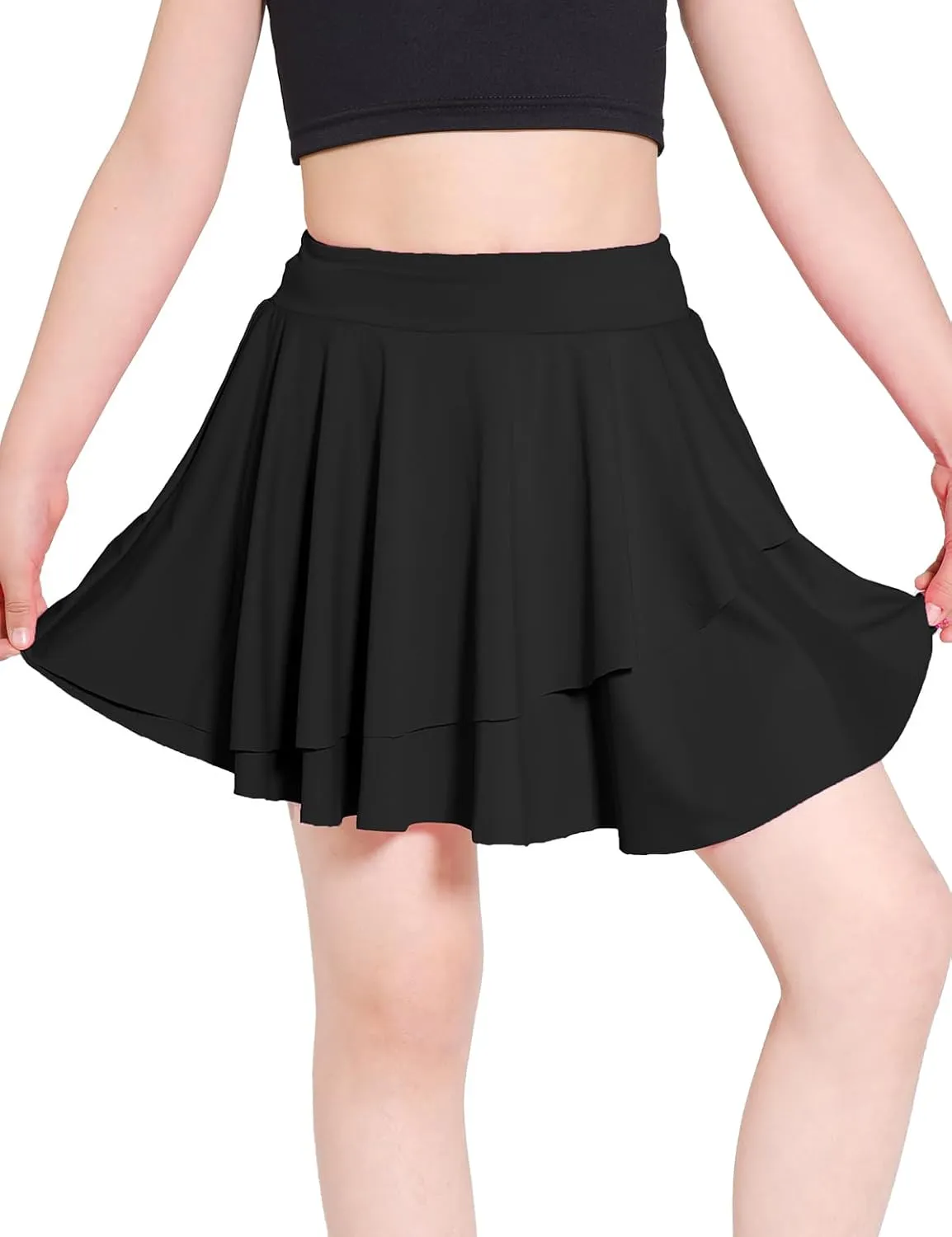 Girls Tennis Skirts Layered Ruffle Athletic Butterfly Flowy Skirts with Pocket Skorts for Girls 5-14Y