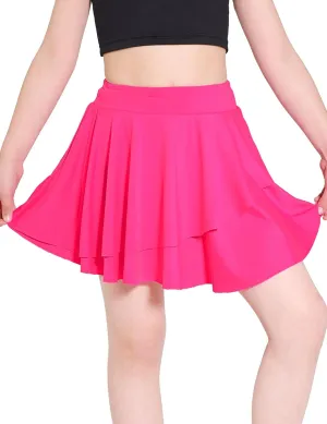 Girls Tennis Skirts Layered Ruffle Athletic Butterfly Flowy Skirts with Pocket Skorts for Girls 5-14Y