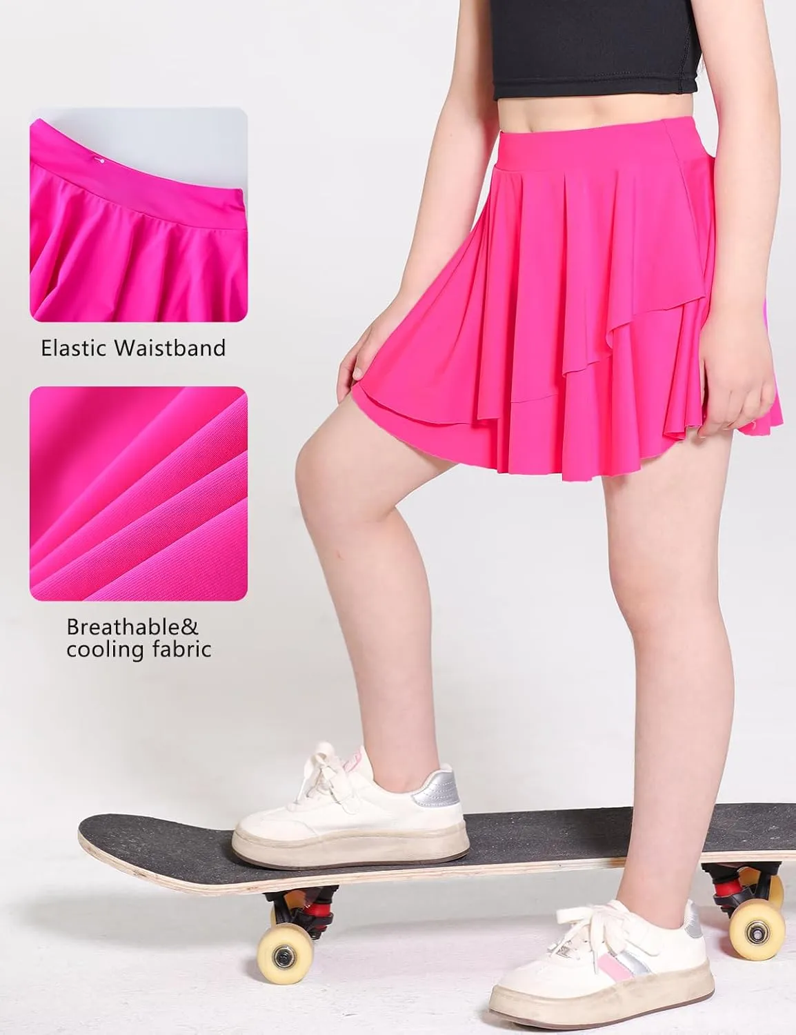 Girls Tennis Skirts Layered Ruffle Athletic Butterfly Flowy Skirts with Pocket Skorts for Girls 5-14Y
