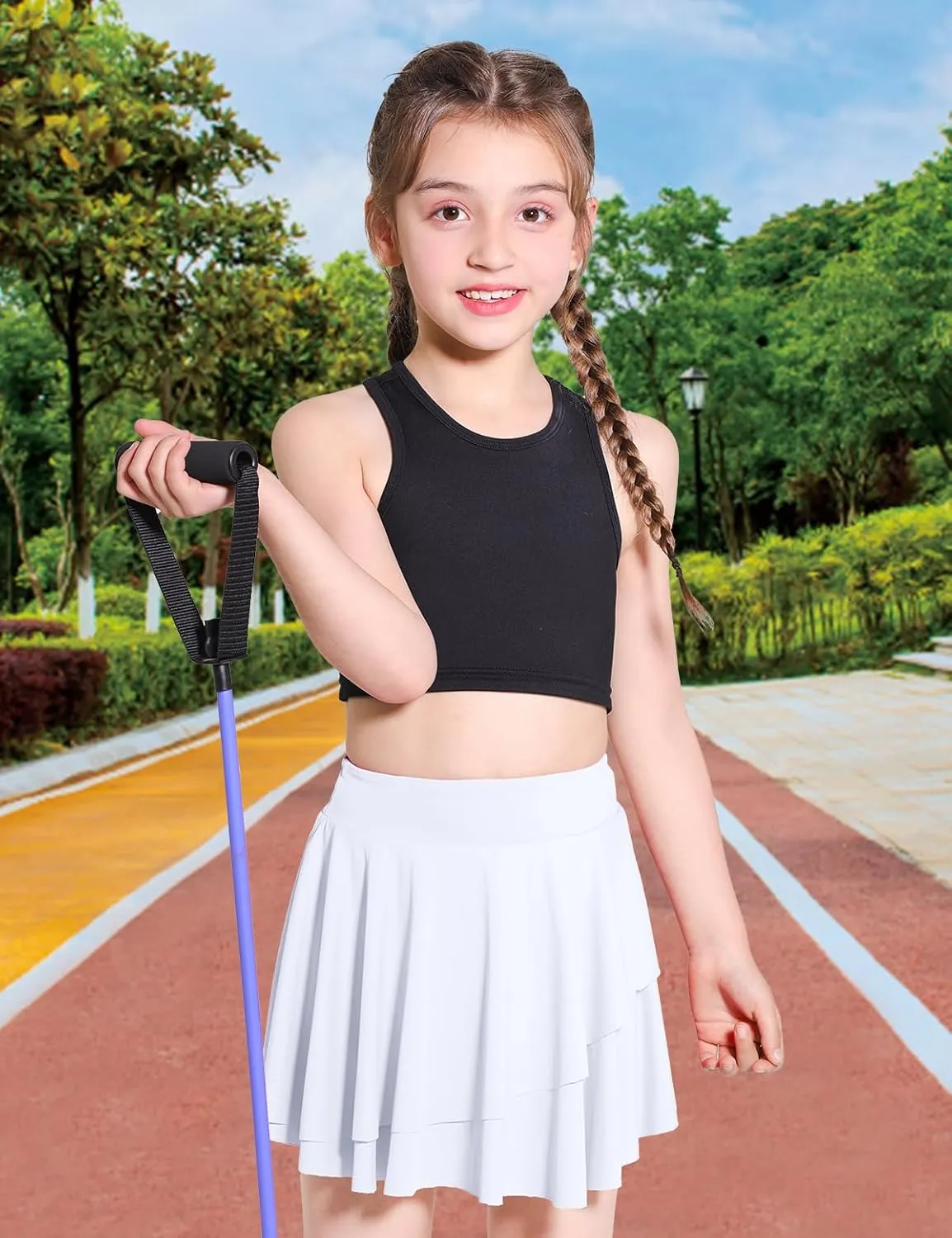 Girls Tennis Skirts Layered Ruffle Athletic Butterfly Flowy Skirts with Pocket Skorts for Girls 5-14Y