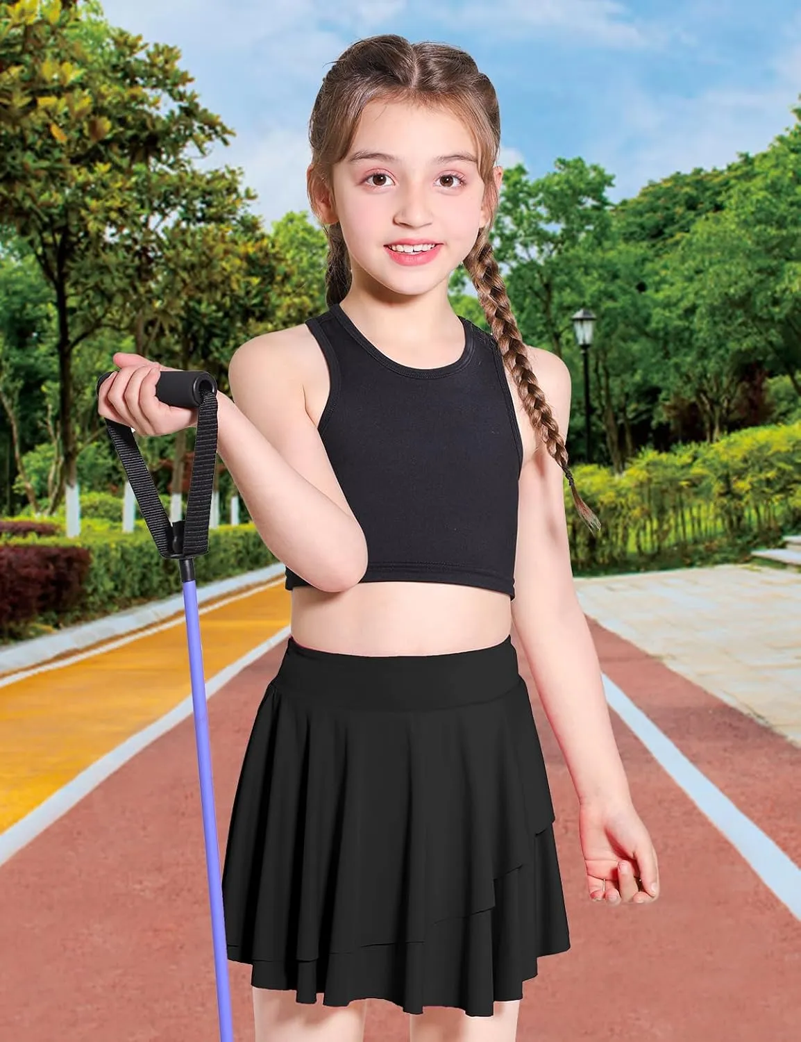 Girls Tennis Skirts Layered Ruffle Athletic Butterfly Flowy Skirts with Pocket Skorts for Girls 5-14Y
