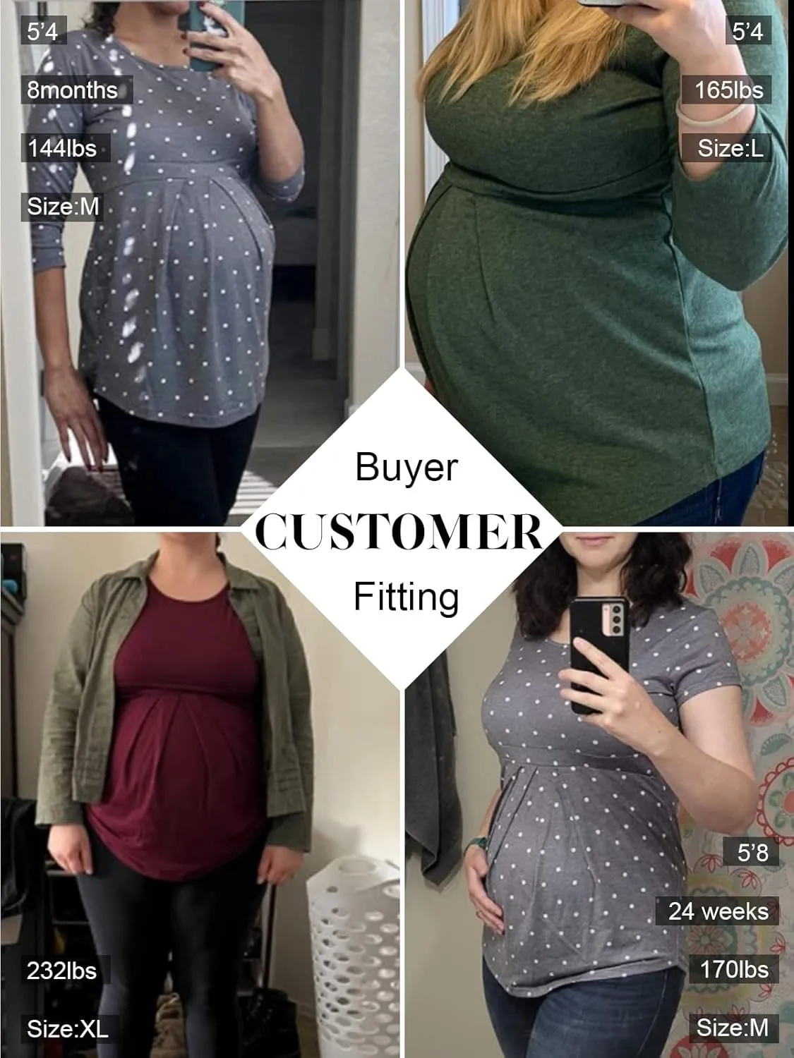 Glampunch Women's Maternity Tops Short & 3/4 Sleeve Round Neck Front Pleat Peplum Tunic Top Pregnancy Shirts