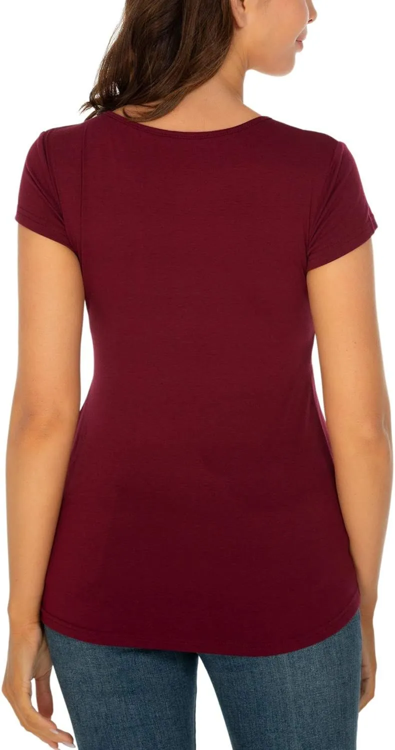 Glampunch Women's Maternity Tops Short & 3/4 Sleeve Round Neck Front Pleat Peplum Tunic Top Pregnancy Shirts
