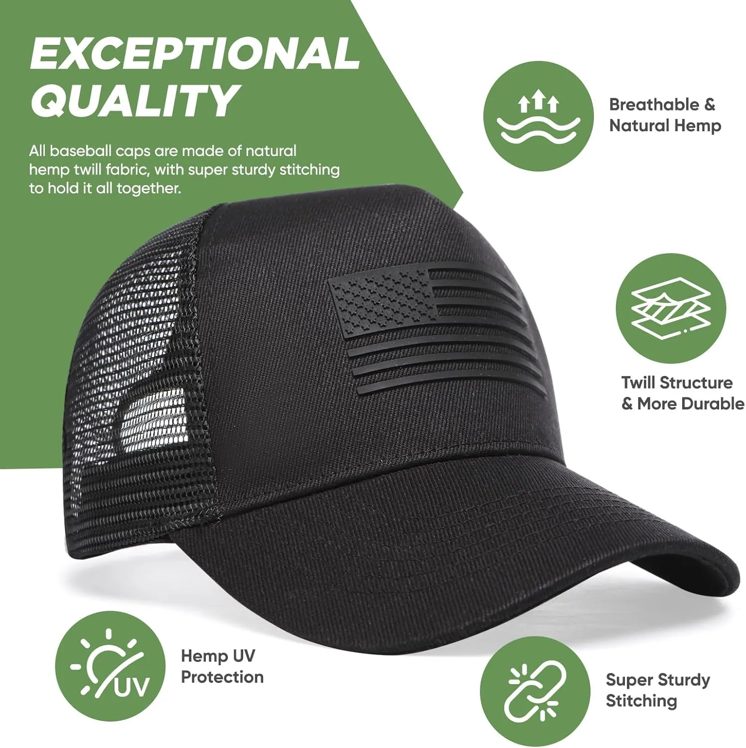 Hemp Snapback Hats for Men & Women, Natural UV Protection, Womens Trucker Hats, Twill Fabric, Mens Baseball Hats