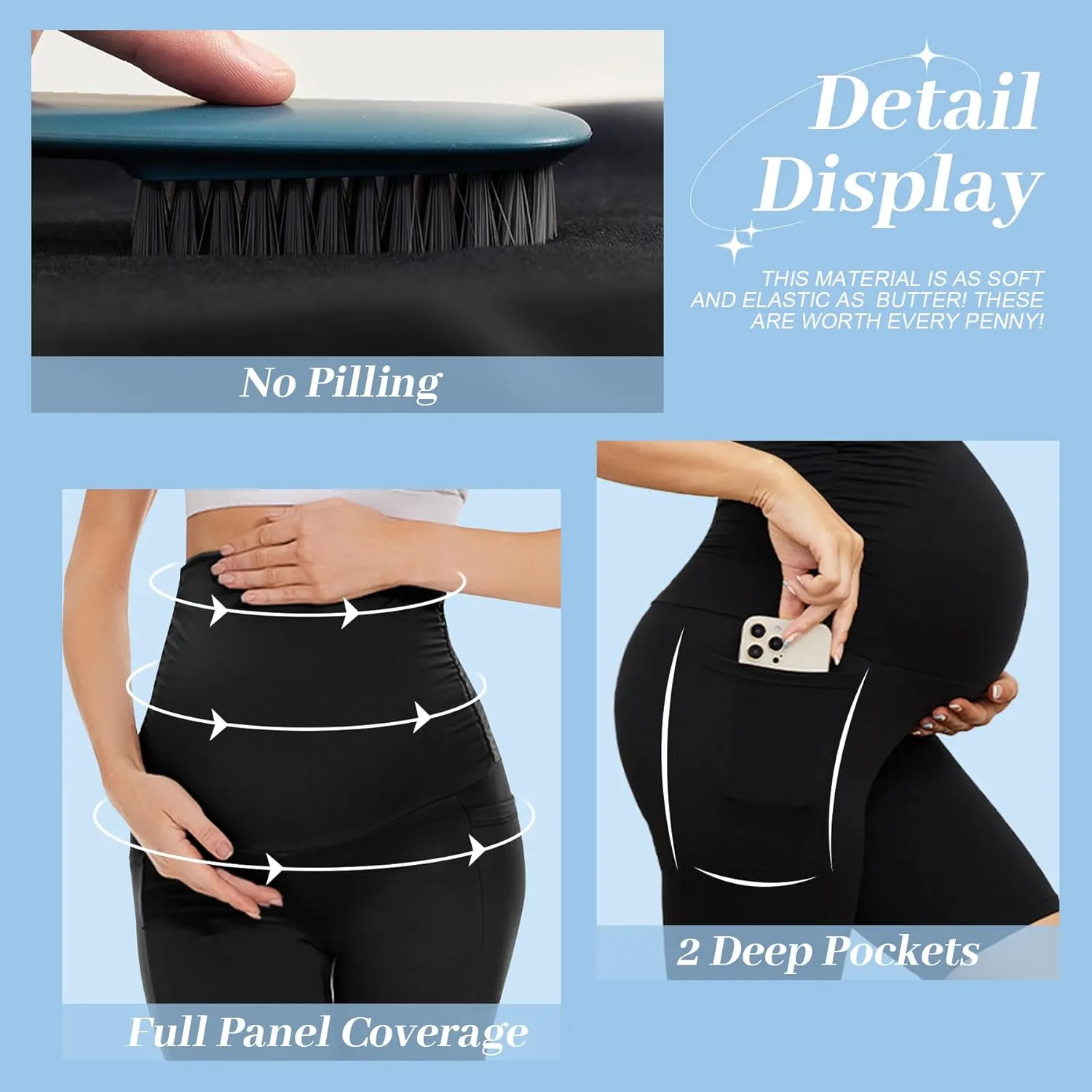 HIGHDAYS 2 Pack Maternity Shorts with Pockets Over The Belly, 8" Women's Black Pregnancy Yoga Workout Active
