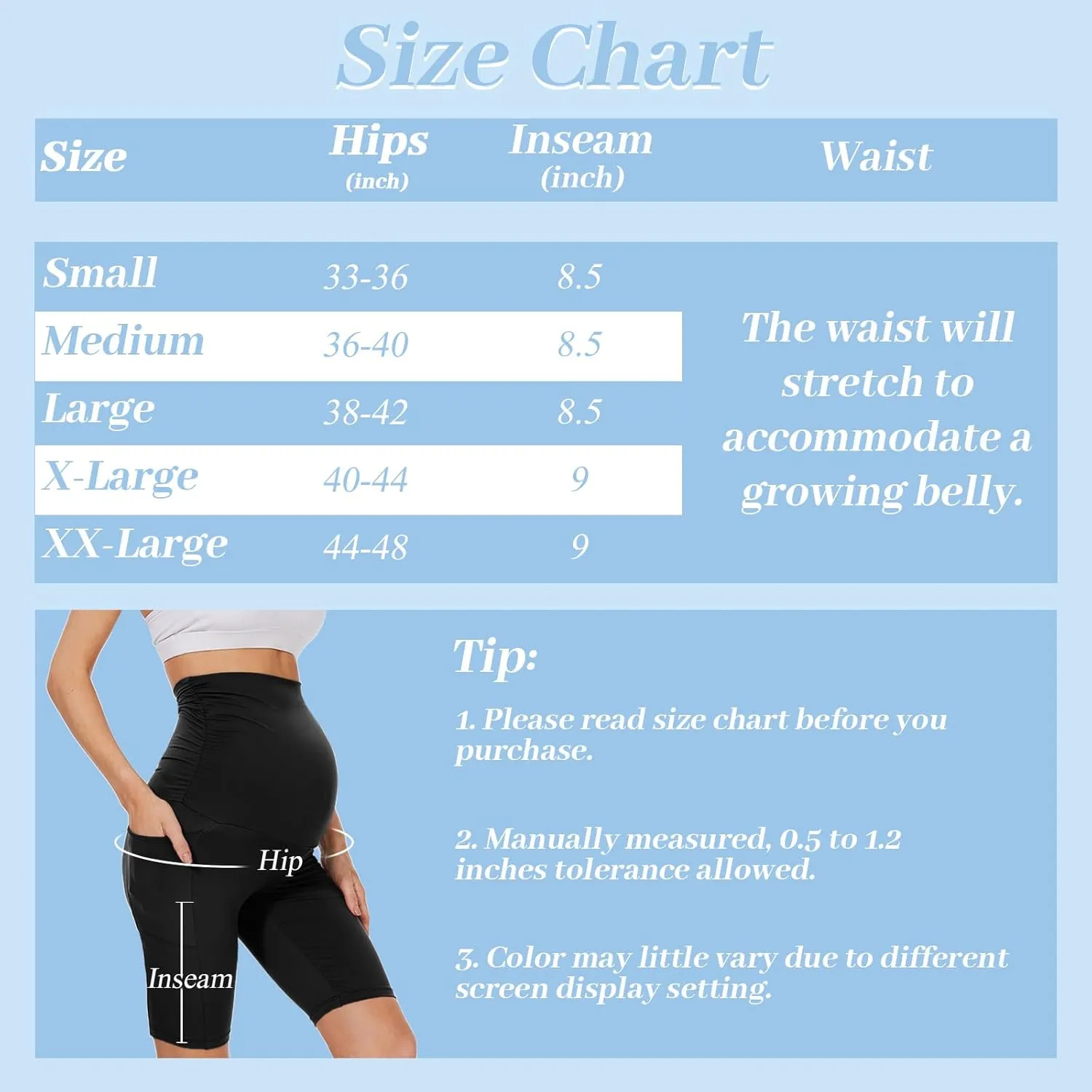 HIGHDAYS 2 Pack Maternity Shorts with Pockets Over The Belly, 8" Women's Black Pregnancy Yoga Workout Active
