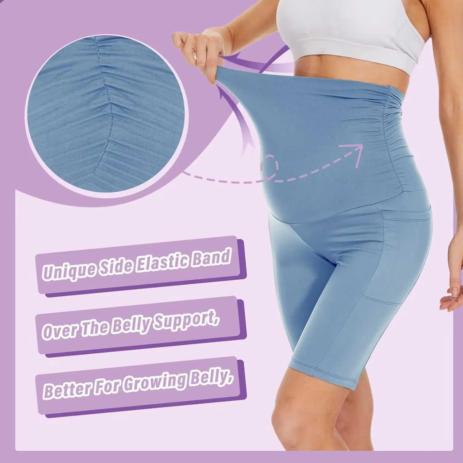HIGHDAYS 3 Pack Maternity Shorts Over The Belly - 8" Women's Pregnancy Biker for Yoga