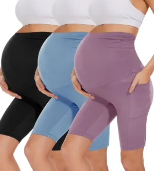 HIGHDAYS 3 Pack Maternity Shorts Over The Belly - 8" Women's Pregnancy Biker for Yoga