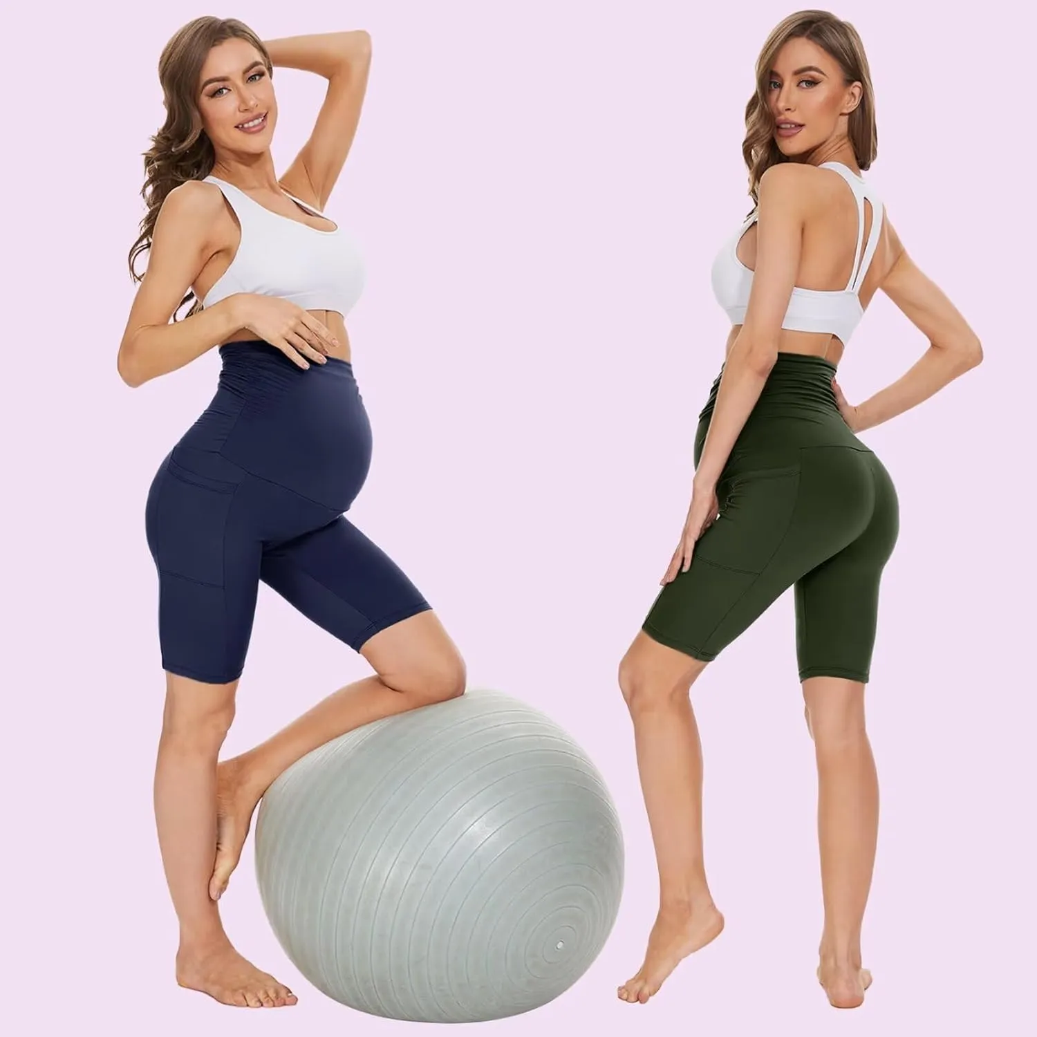 HIGHDAYS 3 Pack Maternity Shorts Over The Belly - 8" Women's Pregnancy Biker for Yoga