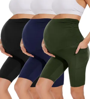 HIGHDAYS 3 Pack Maternity Shorts Over The Belly - 8" Women's Pregnancy Biker for Yoga