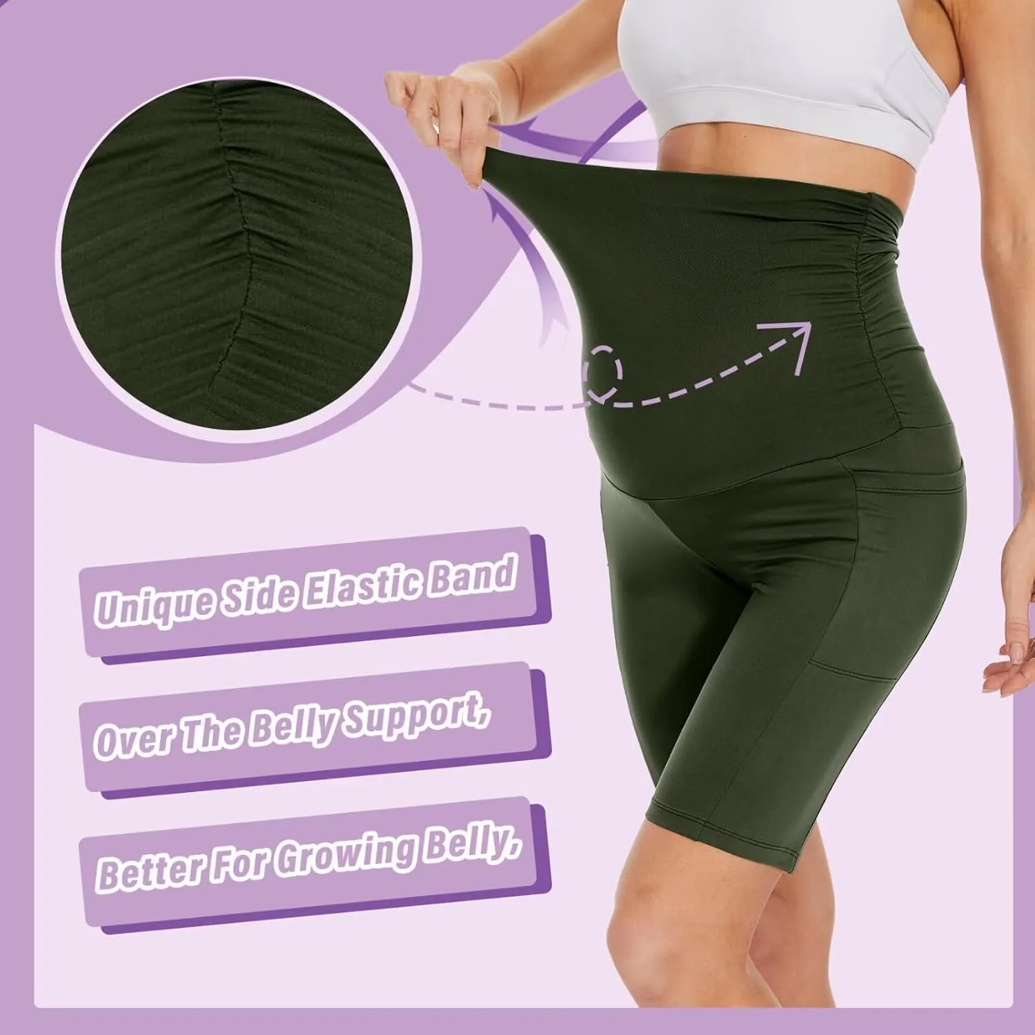 HIGHDAYS 3 Pack Maternity Shorts Over The Belly - 8" Women's Pregnancy Biker for Yoga