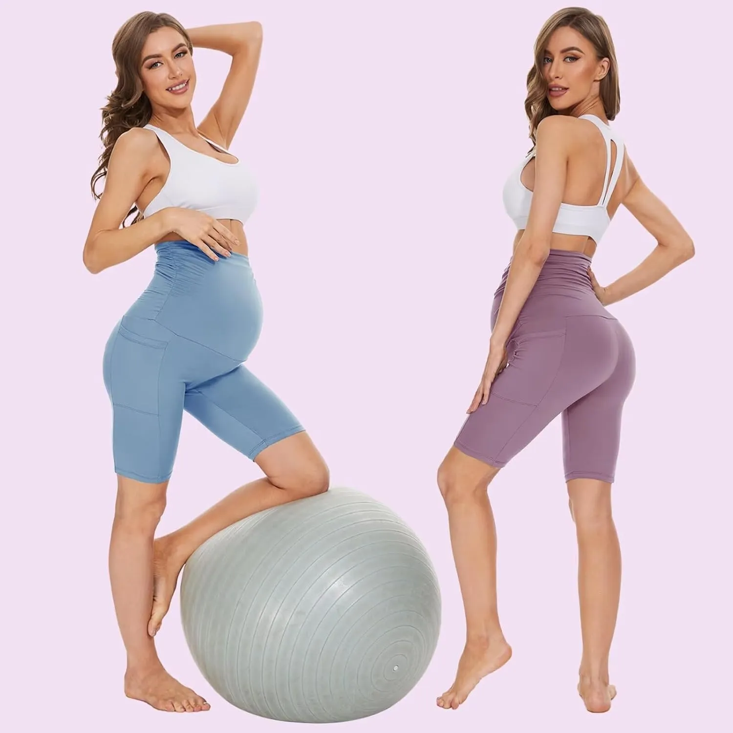 HIGHDAYS 3 Pack Maternity Shorts Over The Belly - 8" Women's Pregnancy Biker for Yoga