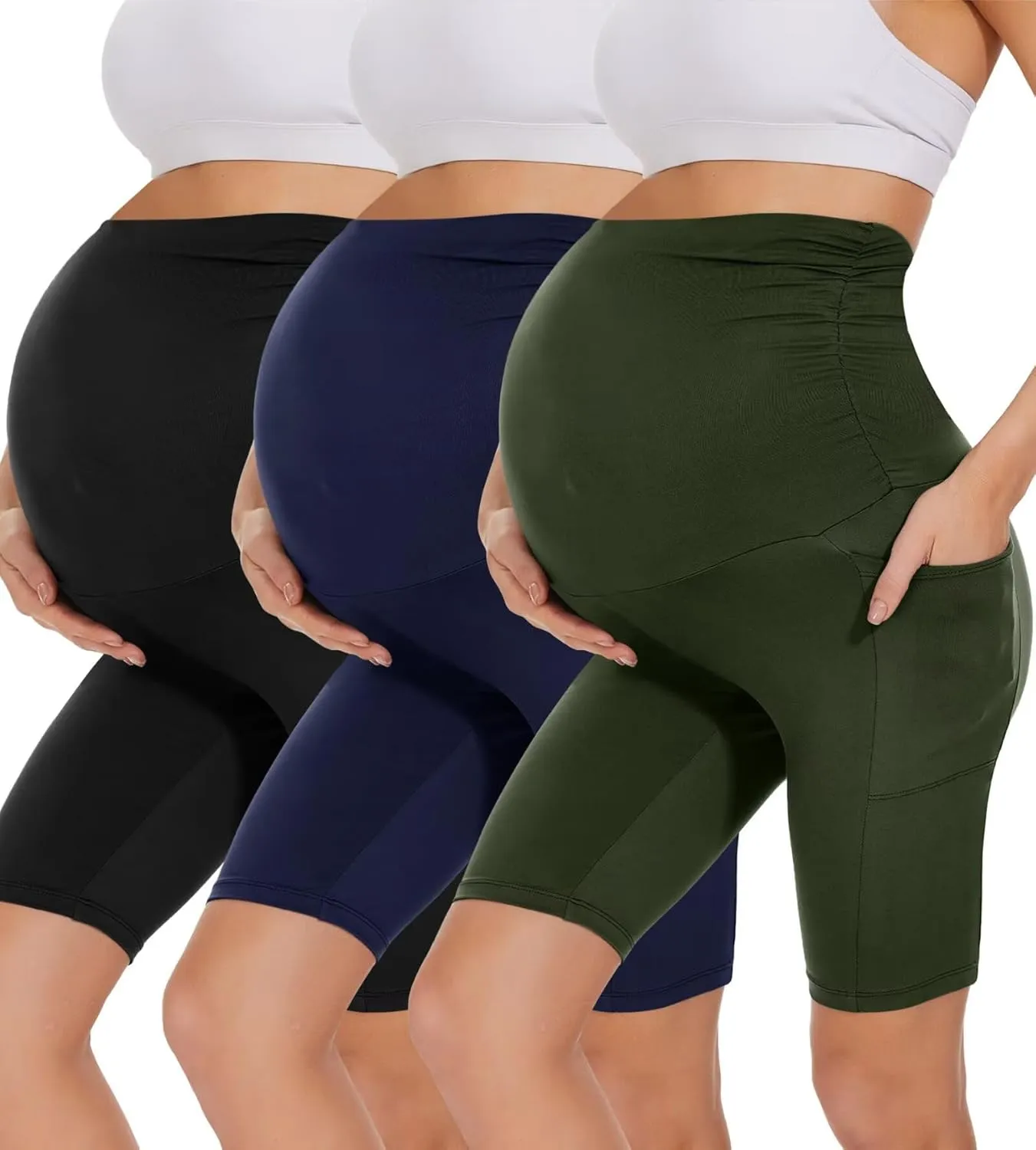 HIGHDAYS 3 Pack Maternity Shorts Over The Belly - 8" Women's Pregnancy Biker for Yoga