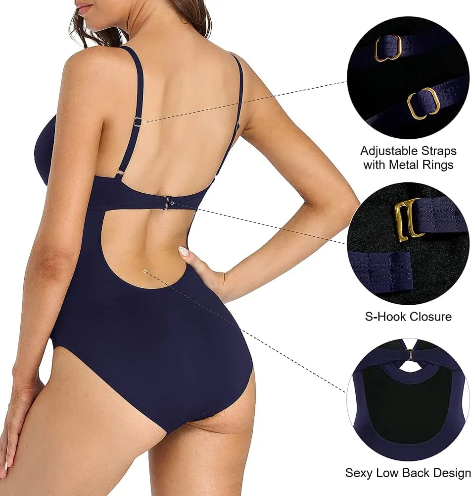 Hilor Women's One Piece Swimsuit Front Twist Keyhole Bathing Suit Sexy Monokini Swimwear Tummy Control