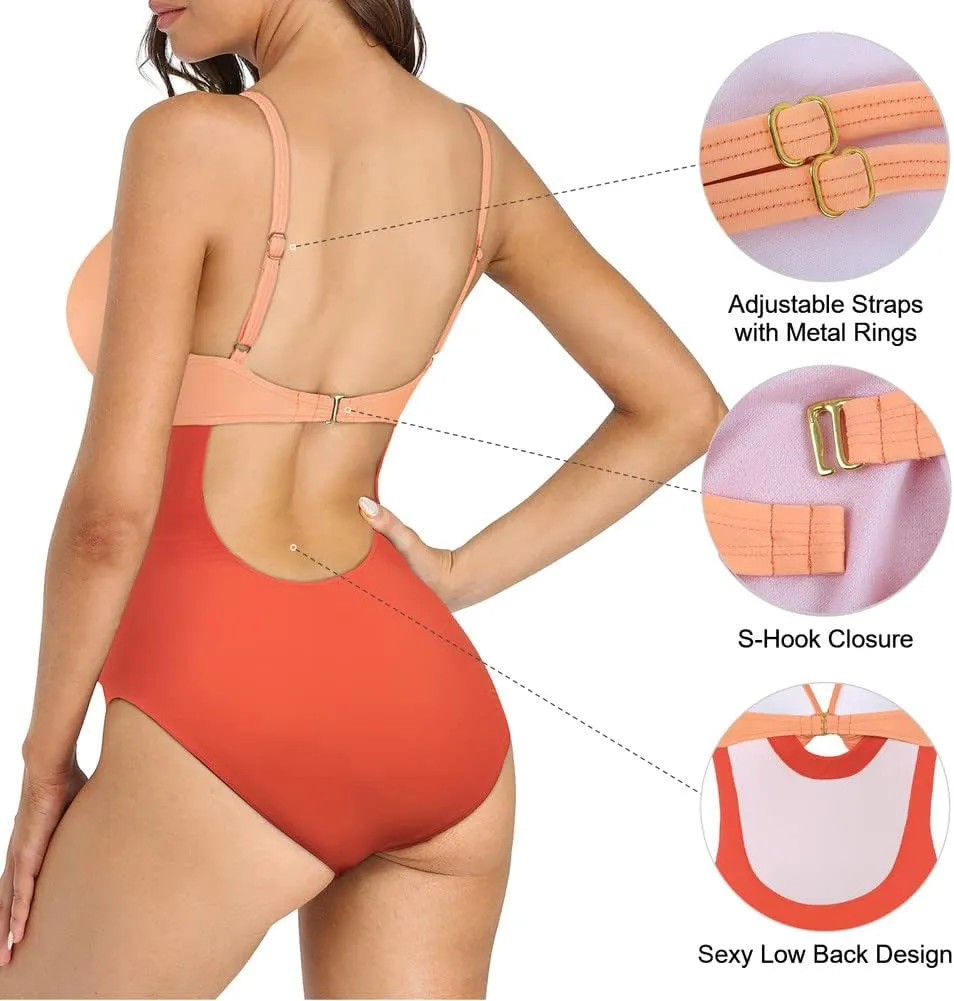 Hilor Women's One Piece Swimsuit Front Twist Keyhole Bathing Suit Sexy Monokini Swimwear Tummy Control
