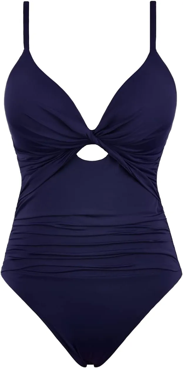 Hilor Women's One Piece Swimsuit Front Twist Keyhole Bathing Suit Sexy Monokini Swimwear Tummy Control