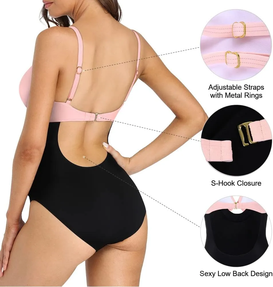 Hilor Women's One Piece Swimsuit Front Twist Keyhole Bathing Suit Sexy Monokini Swimwear Tummy Control