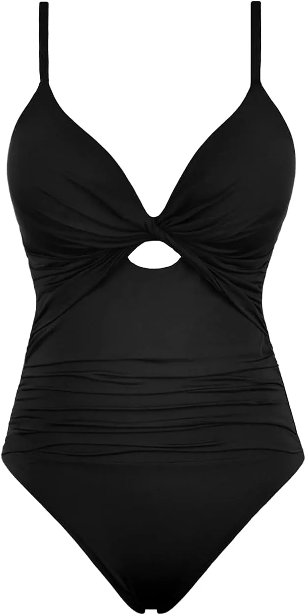 Hilor Women's One Piece Swimsuit Front Twist Keyhole Bathing Suit Sexy Monokini Swimwear Tummy Control