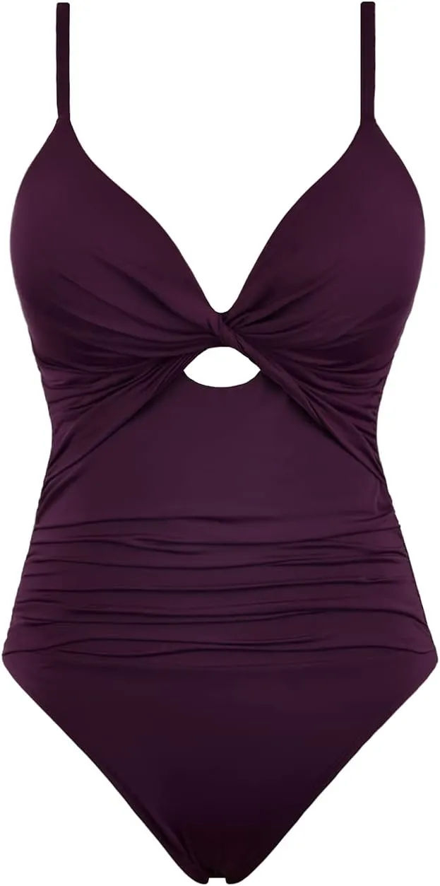 Hilor Women's One Piece Swimsuit Front Twist Keyhole Bathing Suit Sexy Monokini Swimwear Tummy Control