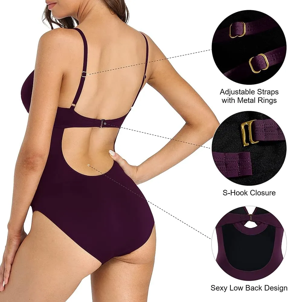 Hilor Women's One Piece Swimsuit Front Twist Keyhole Bathing Suit Sexy Monokini Swimwear Tummy Control