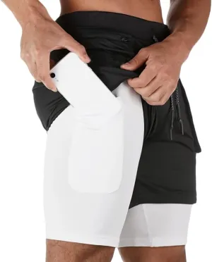 HNVAVQ Men's 2 in 1 Running Shorts Quick Dry Workout Shorts with Pockets Outdoor Training Shorts Gym Shorts