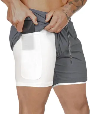 HNVAVQ Men's Running Shorts 2 in 1 Sports Gym Workout Shorts Lightweight Training Shorts Quick Dry Shorts with Pockets
