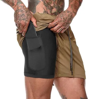 HNVAVQ Men's Running Shorts 2 in 1 Sports Gym Workout Shorts Lightweight Training Shorts Quick Dry Shorts with Pockets