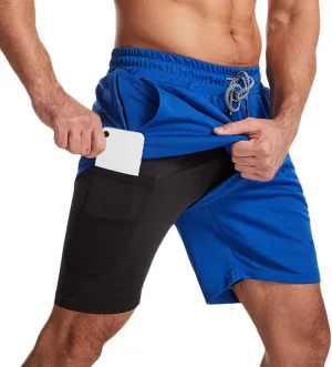 HNVAVQ Sport Athletic Training Shorts Mens Running Gym 2 in 1 Shorts with Pockets Quick Dry Gym Shorts Compression Shorts