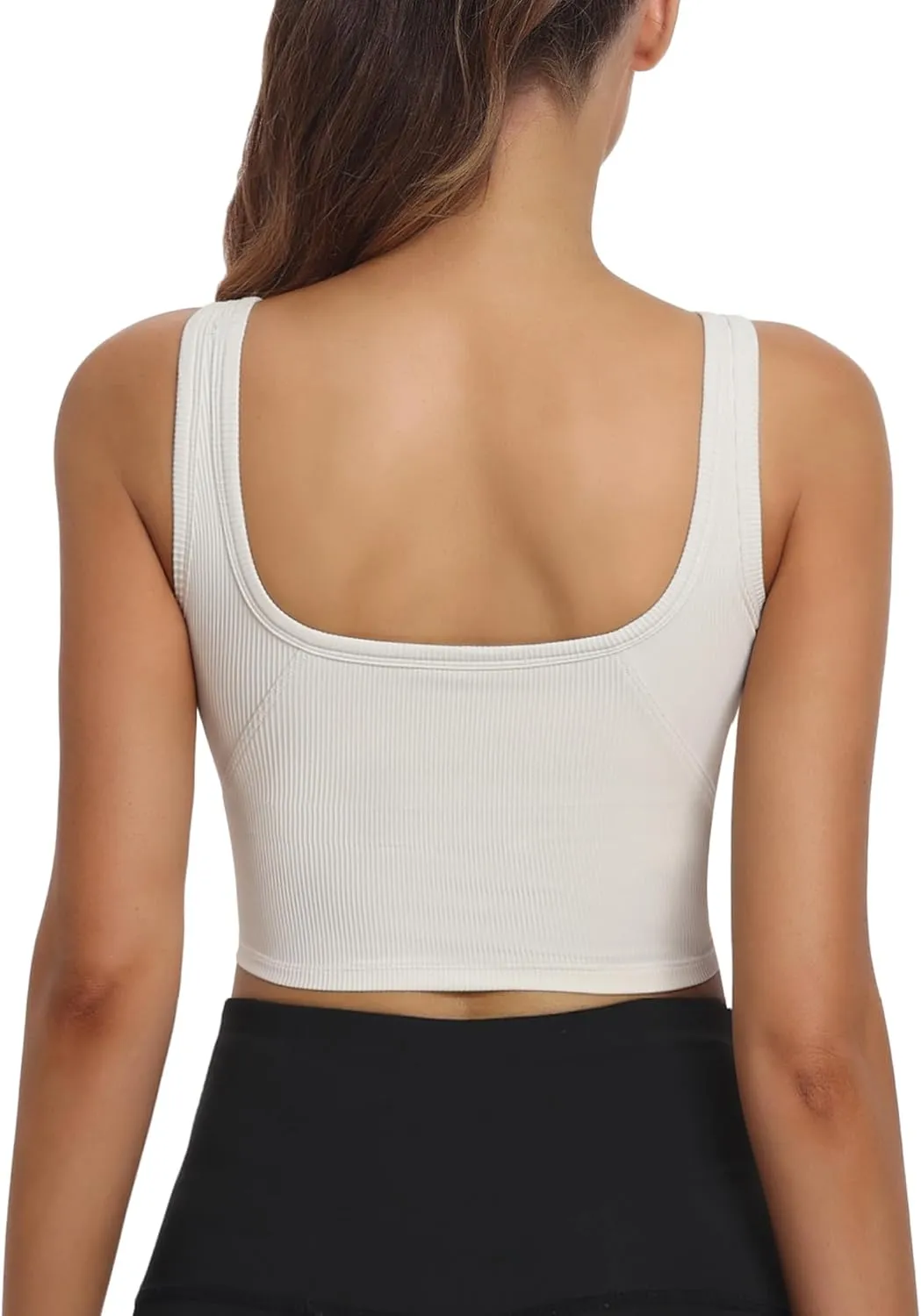 HORISUN Womens Sports Bra Longline Padded Wirefree Workout Tops Medium Support Seamless Ribbed Crop Tops Gym Yoga Tank Shirts