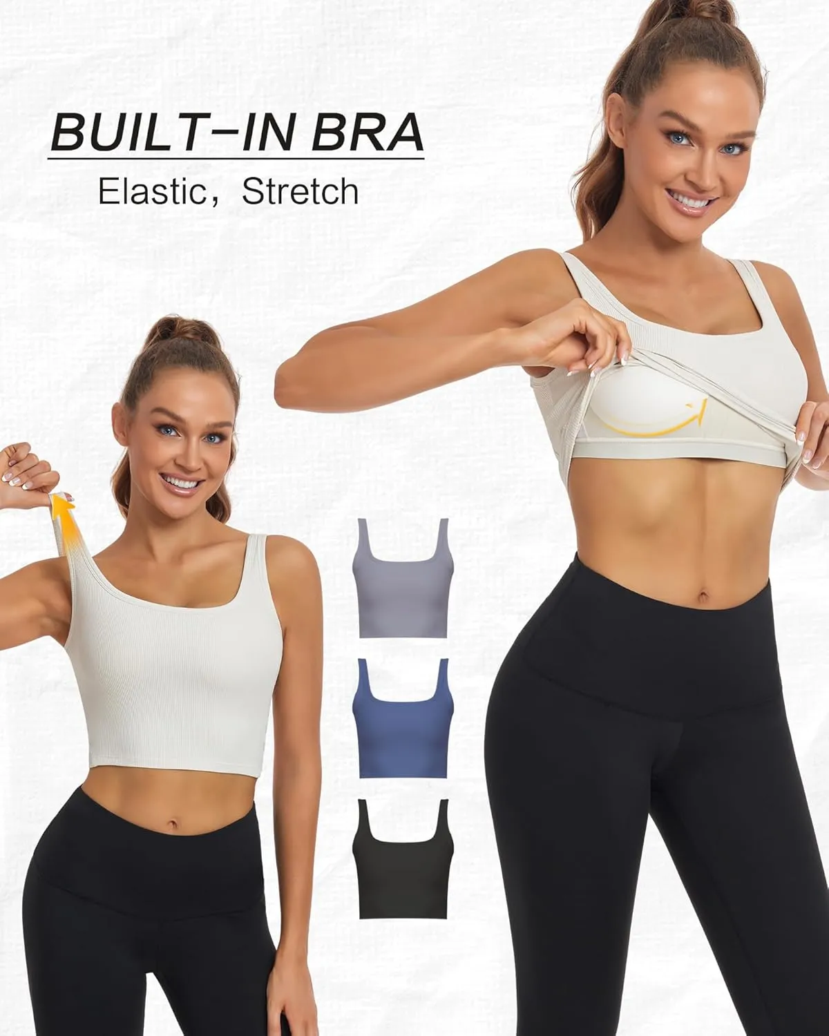 HORISUN Womens Sports Bra Longline Padded Wirefree Workout Tops Medium Support Seamless Ribbed Crop Tops Gym Yoga Tank Shirts