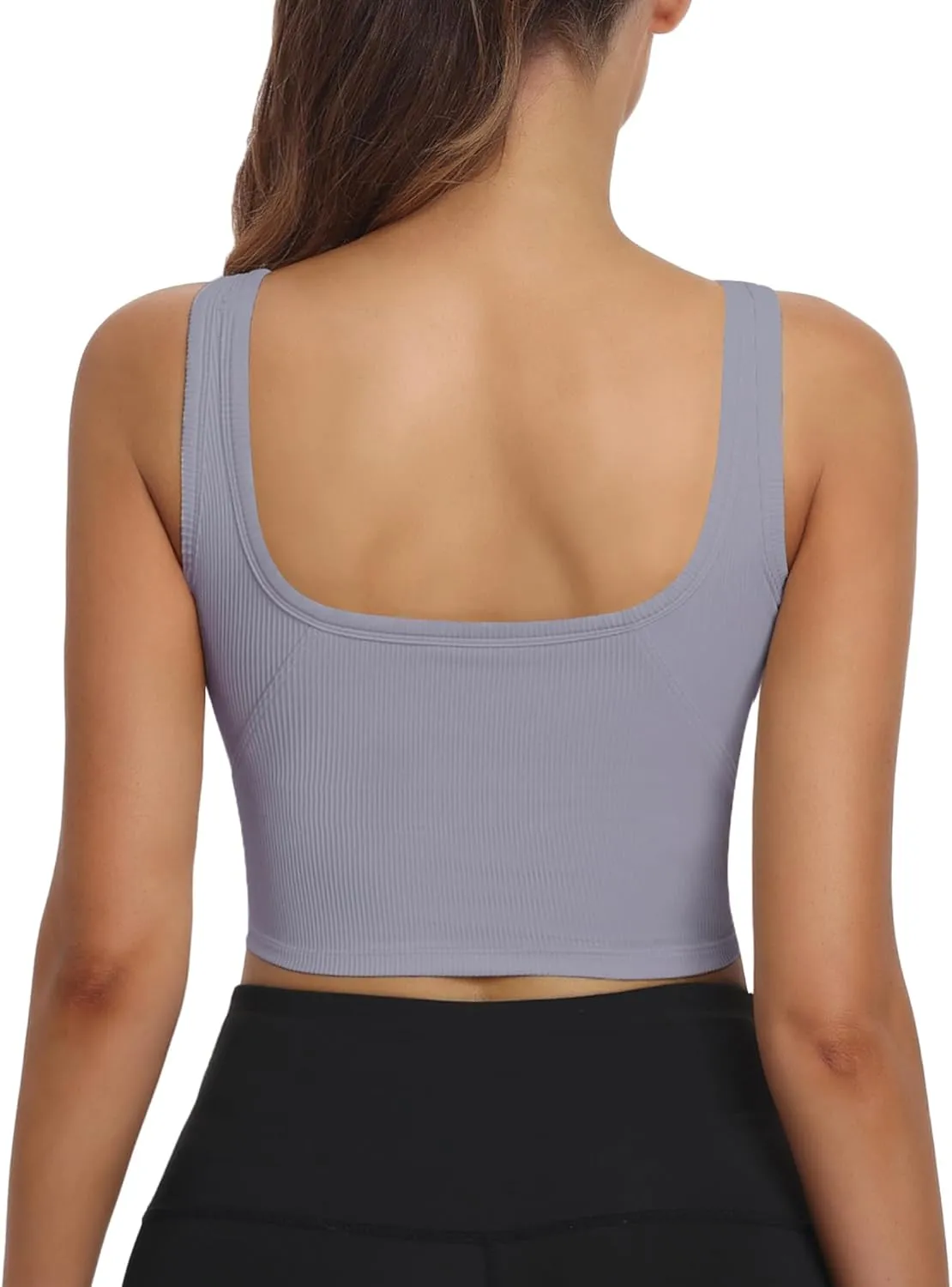 HORISUN Womens Sports Bra Longline Padded Wirefree Workout Tops Medium Support Seamless Ribbed Crop Tops Gym Yoga Tank Shirts