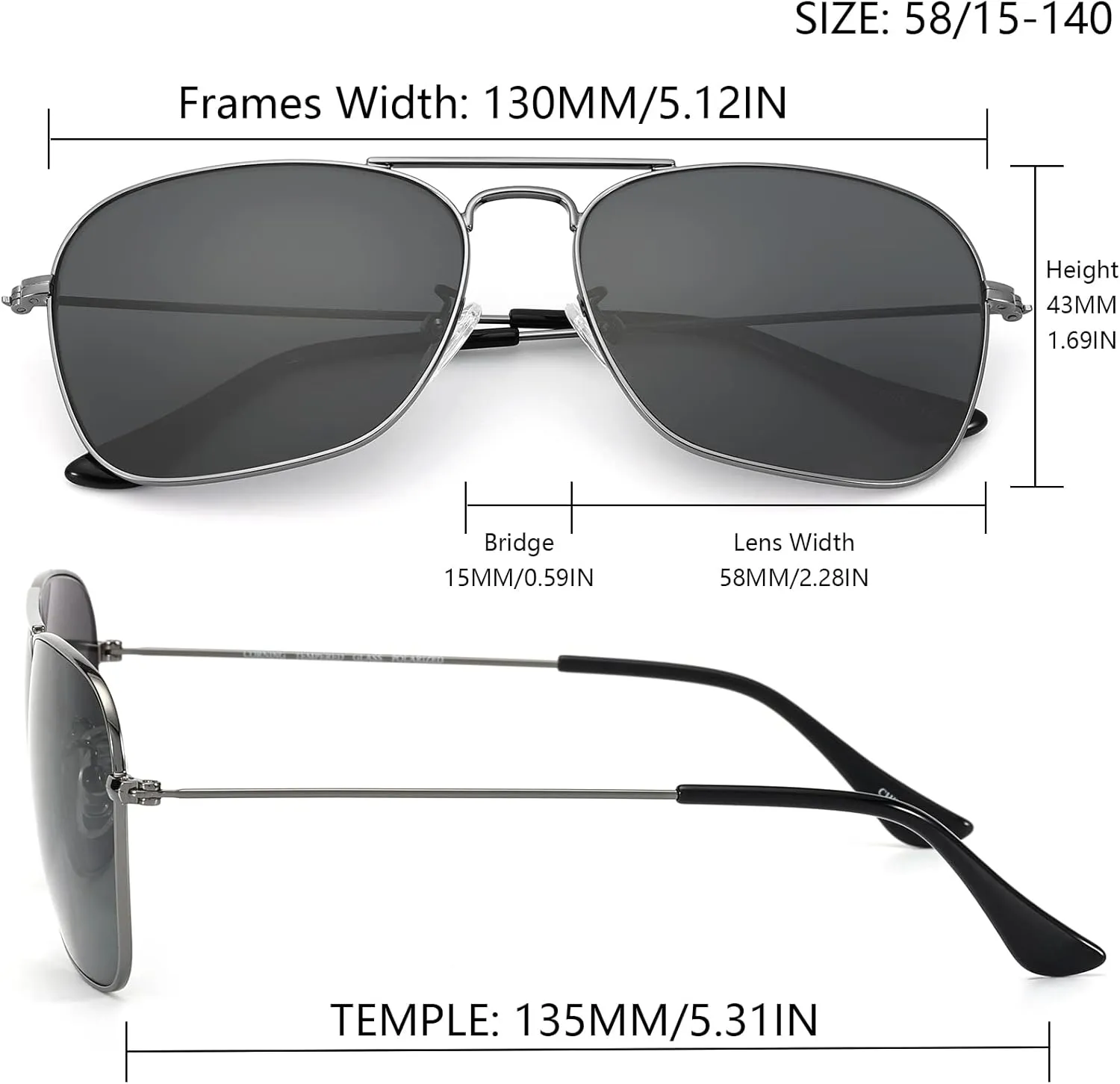 IOHLNG Square Aviator Sunglasses for Women Men Polarized Pilot Military Square Shades Classic Vintage Metal Sun Glasses