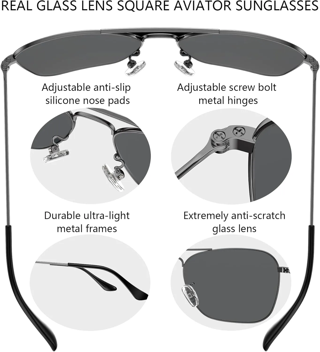 IOHLNG Square Aviator Sunglasses for Women Men Polarized Pilot Military Square Shades Classic Vintage Metal Sun Glasses