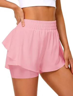 IWD Women's Running Shorts, High Waisted 2 in 1 Workout Athletic Shorts with Liner and Pockets, Summer Activewear
