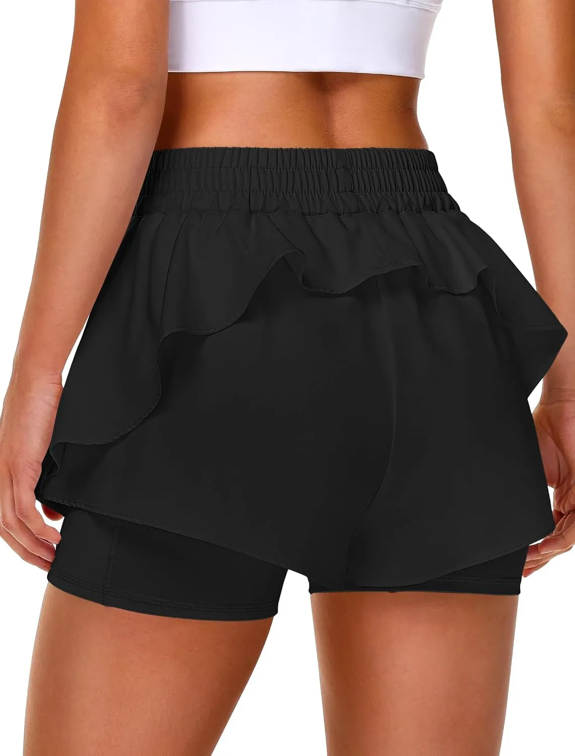 IWD Women's Running Shorts, High Waisted 2 in 1 Workout Athletic Shorts with Liner and Pockets, Summer Activewear