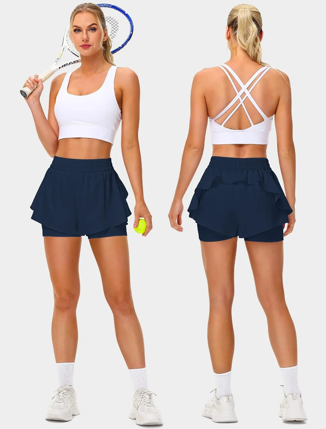 IWD Women's Running Shorts, High Waisted 2 in 1 Workout Athletic Shorts with Liner and Pockets, Summer Activewear