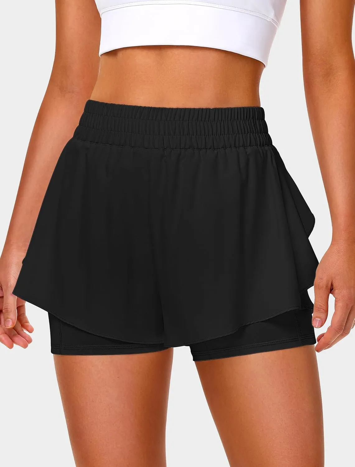 IWD Women's Running Shorts, High Waisted 2 in 1 Workout Athletic Shorts with Liner and Pockets, Summer Activewear