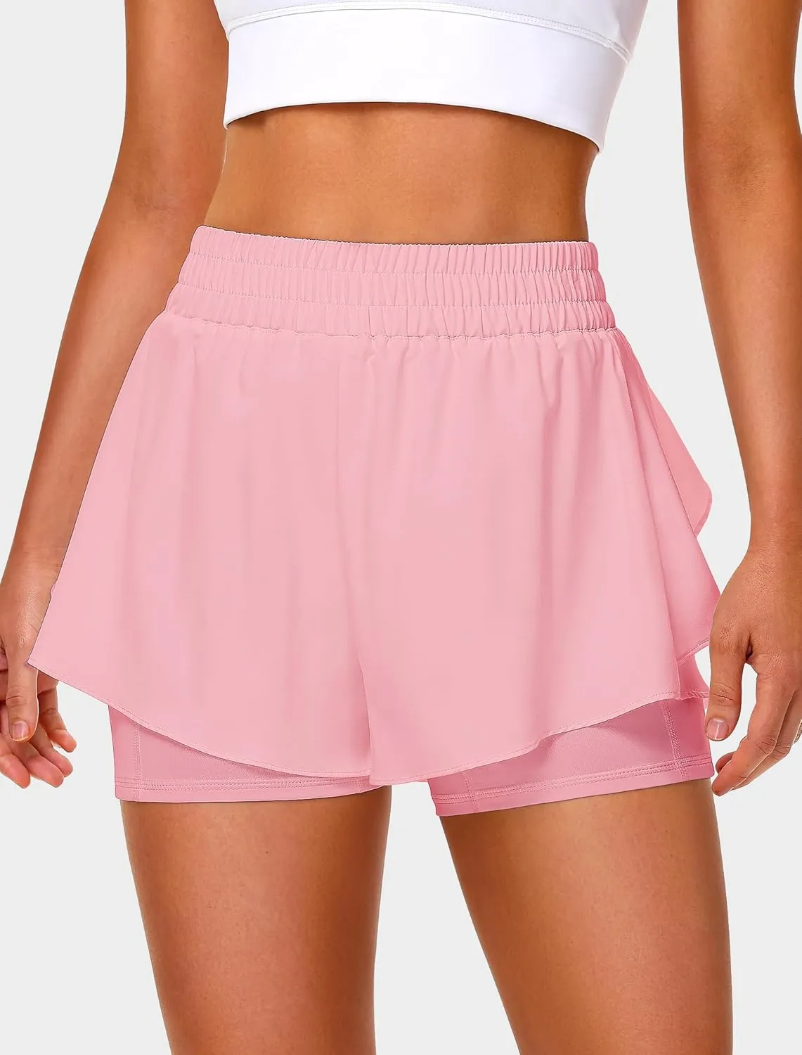 IWD Women's Running Shorts, High Waisted 2 in 1 Workout Athletic Shorts with Liner and Pockets, Summer Activewear