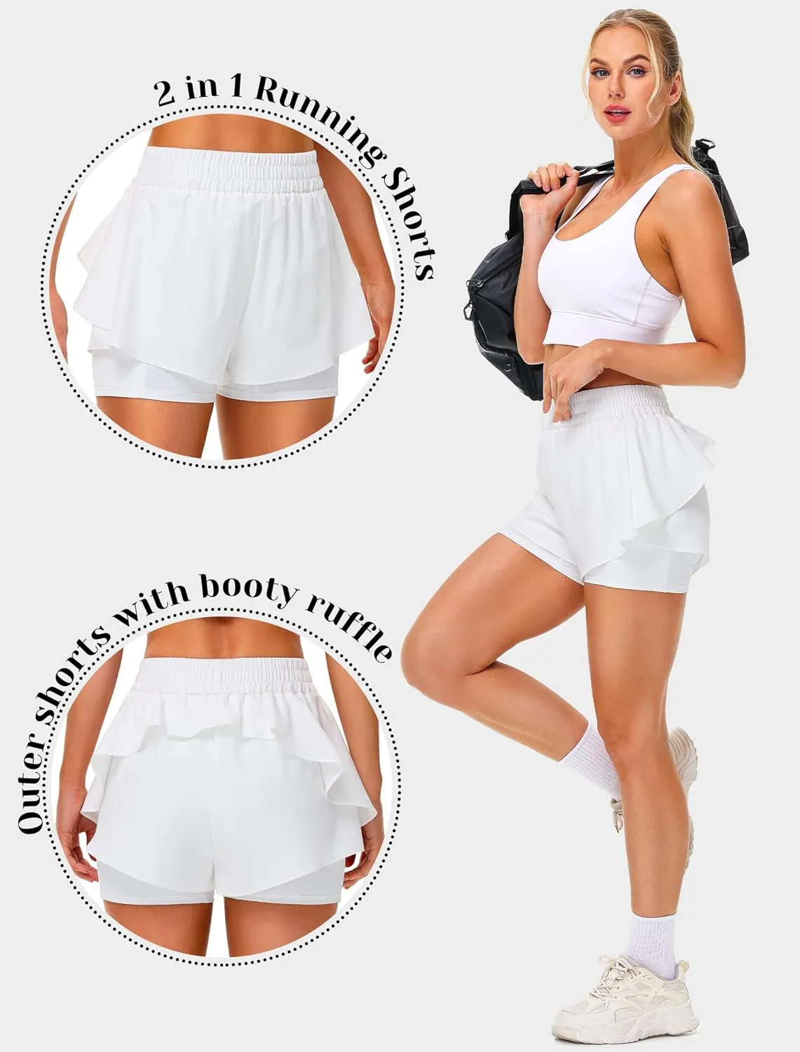 IWD Women's Running Shorts, High Waisted 2 in 1 Workout Athletic Shorts with Liner and Pockets, Summer Activewear
