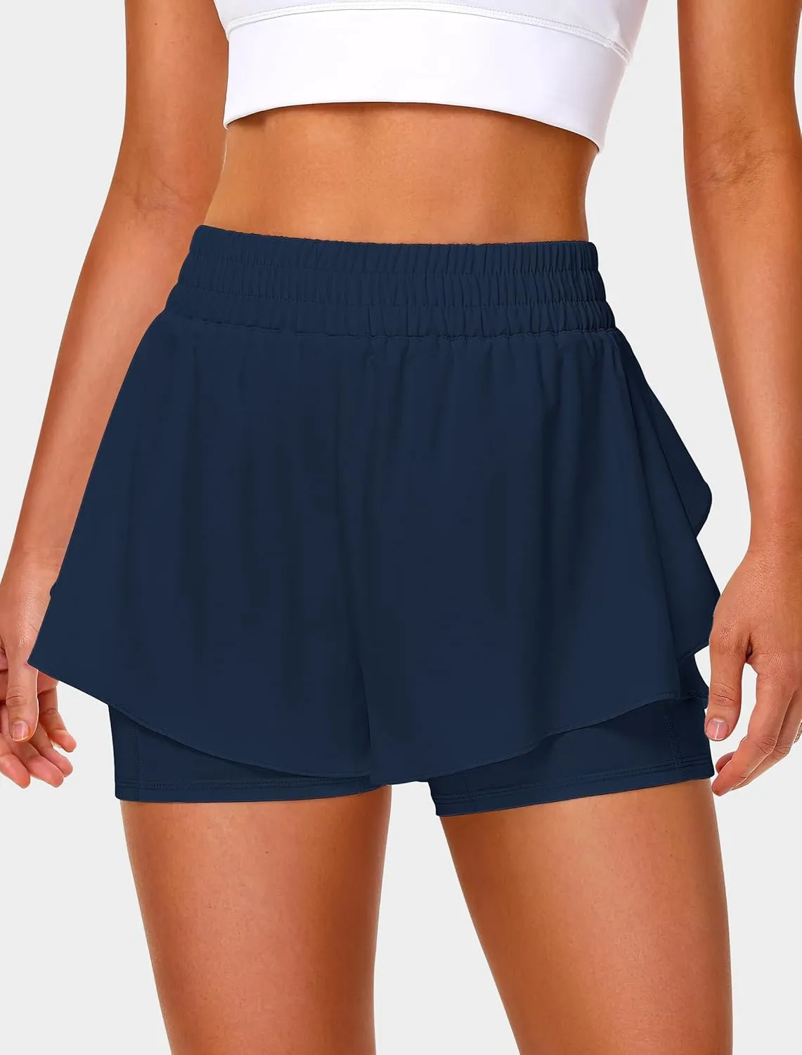 IWD Women's Running Shorts, High Waisted 2 in 1 Workout Athletic Shorts with Liner and Pockets, Summer Activewear
