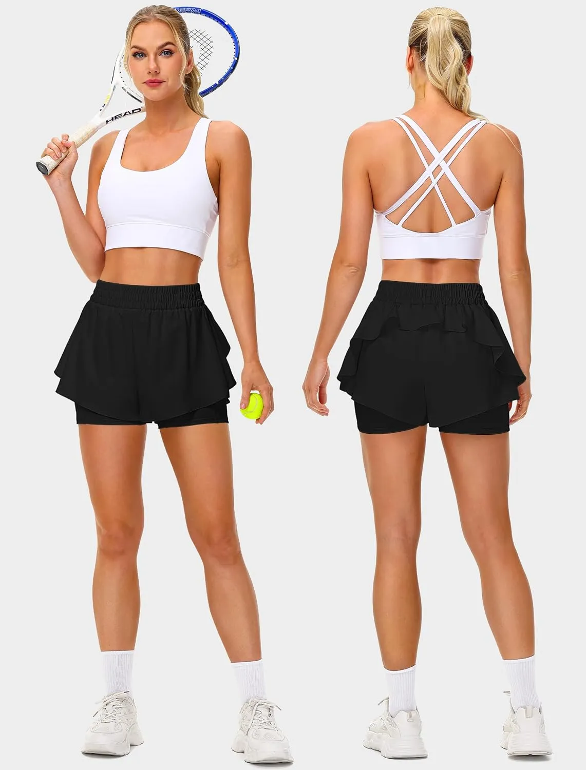 IWD Women's Running Shorts, High Waisted 2 in 1 Workout Athletic Shorts with Liner and Pockets, Summer Activewear