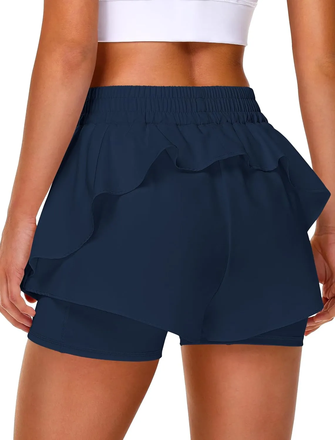 IWD Women's Running Shorts, High Waisted 2 in 1 Workout Athletic Shorts with Liner and Pockets, Summer Activewear