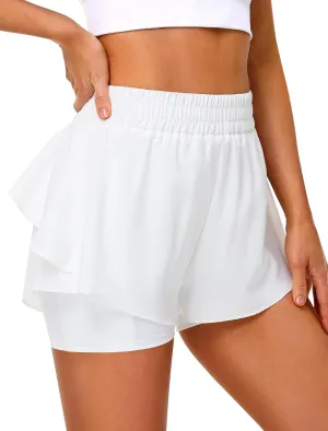 IWD Women's Running Shorts, High Waisted 2 in 1 Workout Athletic Shorts with Liner and Pockets, Summer Activewear