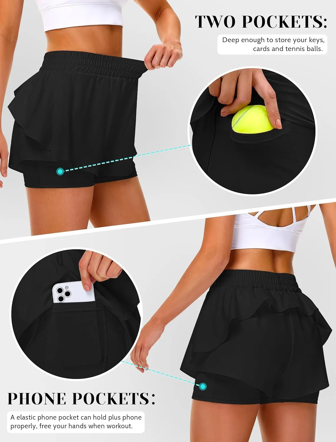 IWD Women's Running Shorts, High Waisted 2 in 1 Workout Athletic Shorts with Liner and Pockets, Summer Activewear
