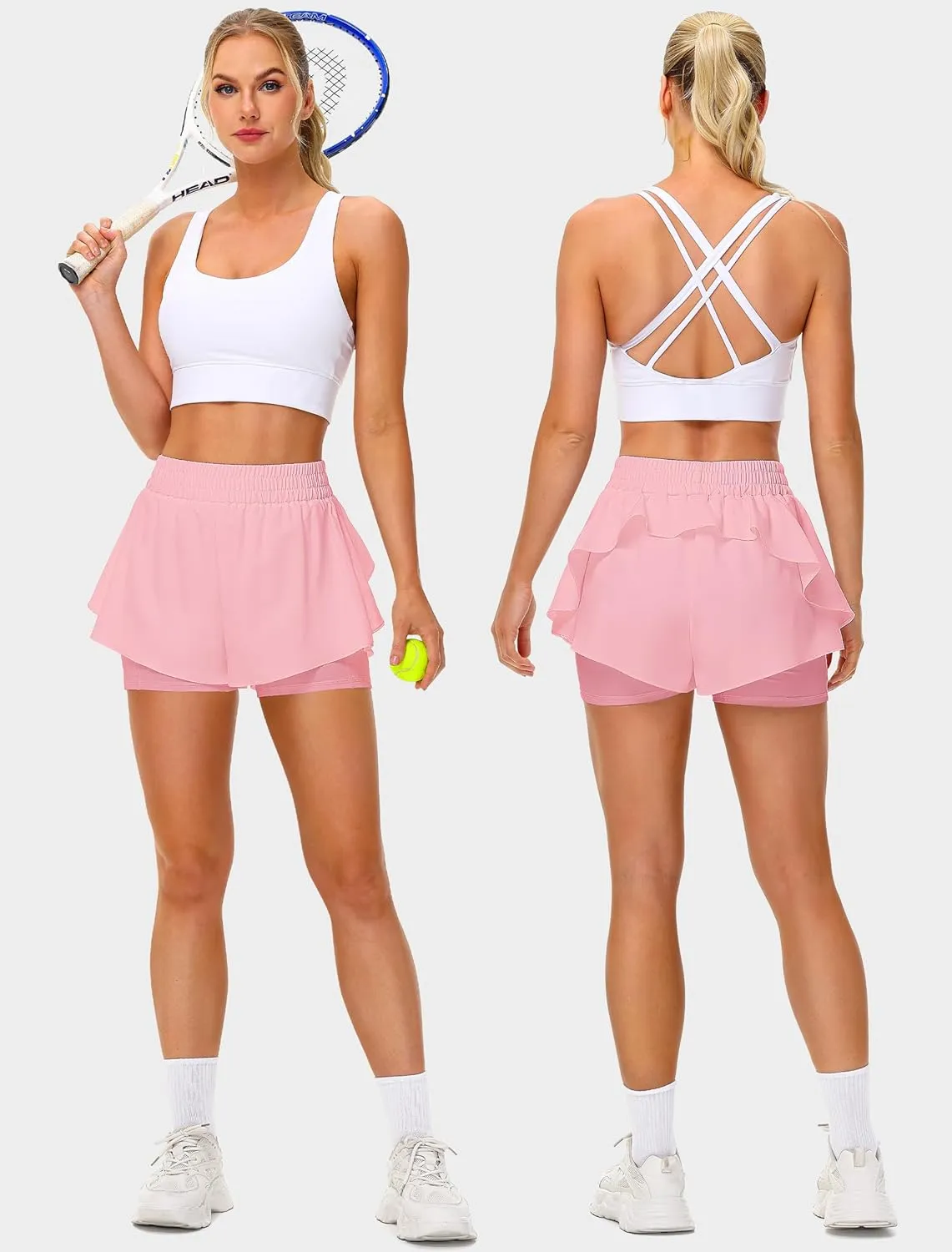 IWD Women's Running Shorts, High Waisted 2 in 1 Workout Athletic Shorts with Liner and Pockets, Summer Activewear