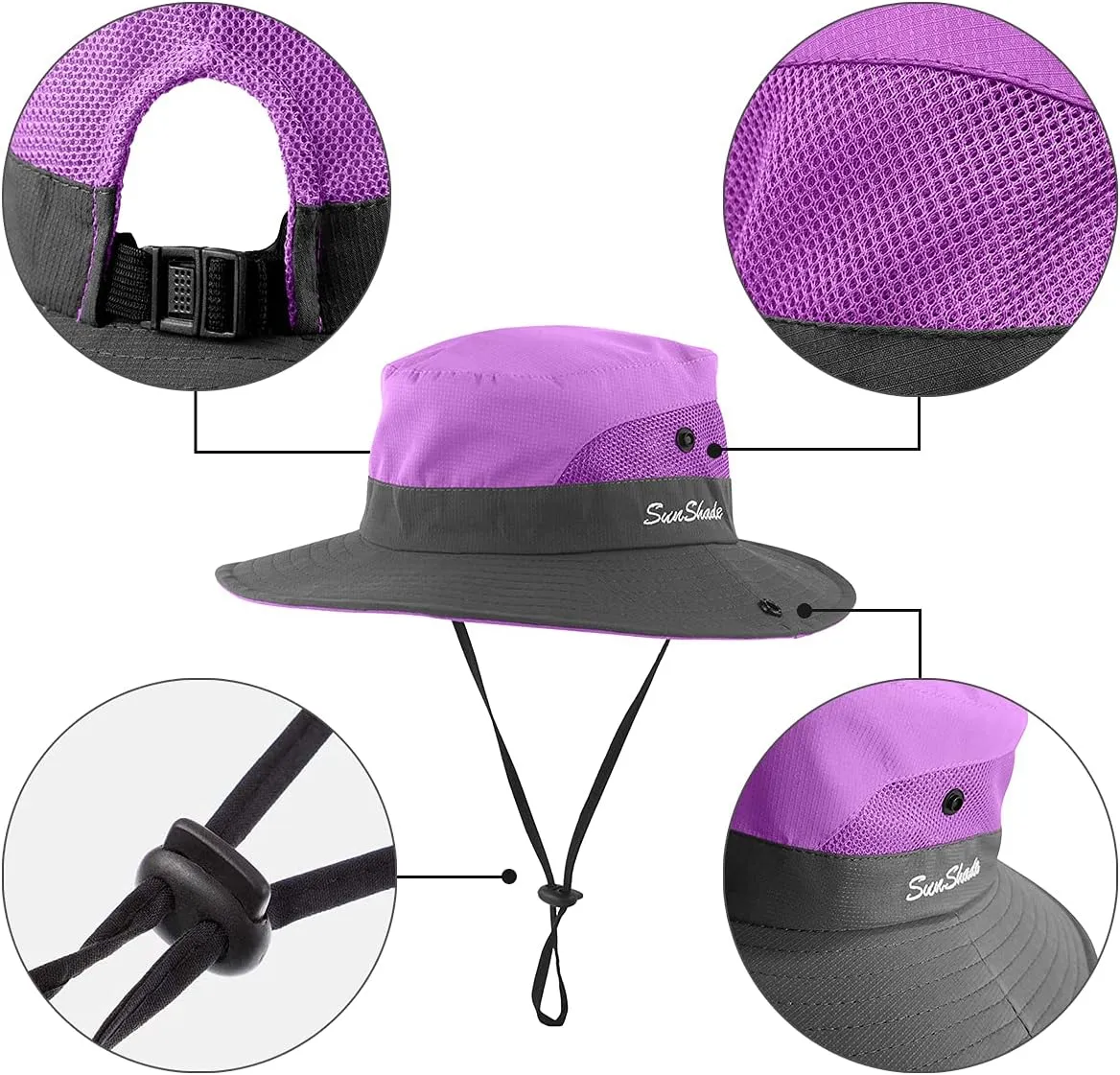 IYEBRAO 2 Pack Womens Ponytail Sun Hat UV Protection Bucket Hats Foldable Wide Brim Summer Boonie Beach Cap Fishing Hiking…